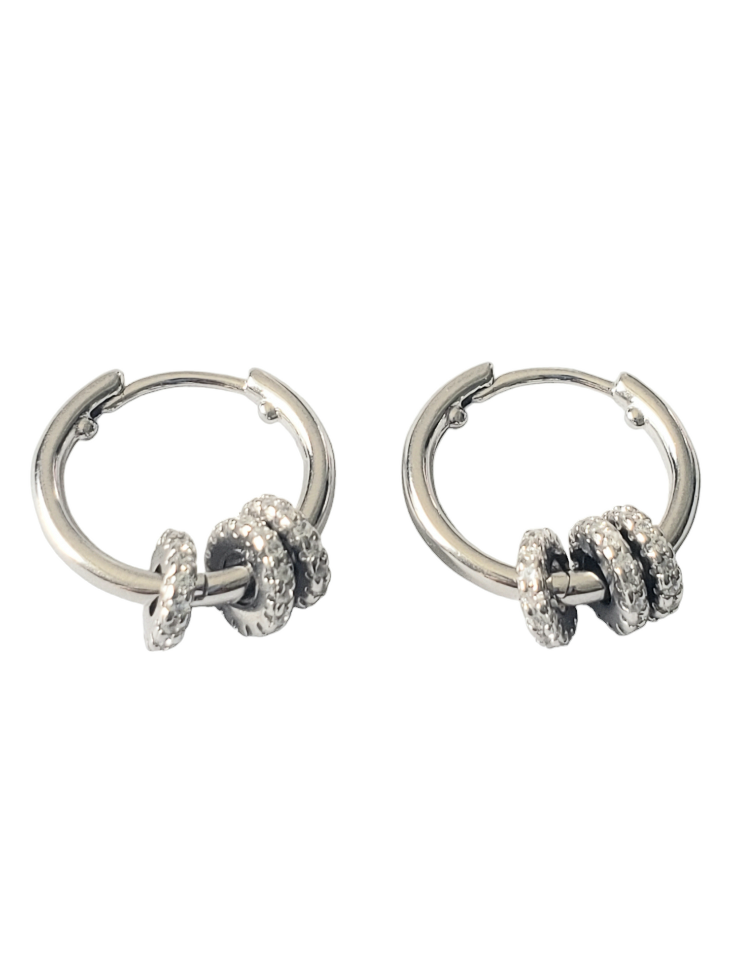 Huggies con tres aros de Zirconias- Plata ley 925 acabado en rodio