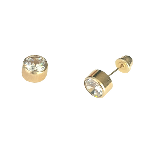 Broquel barril y zirconia- Oro 10K