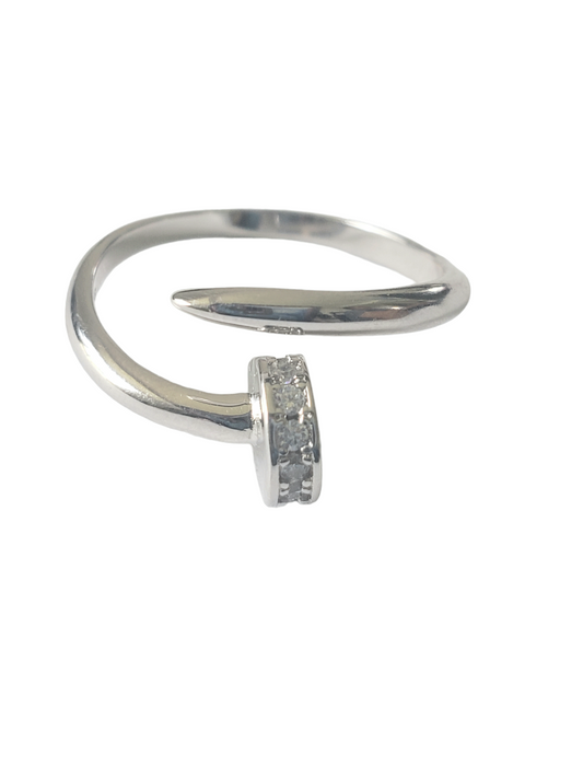 Anillo de clavo- plata ley 925 acabado en rodio-#7.5