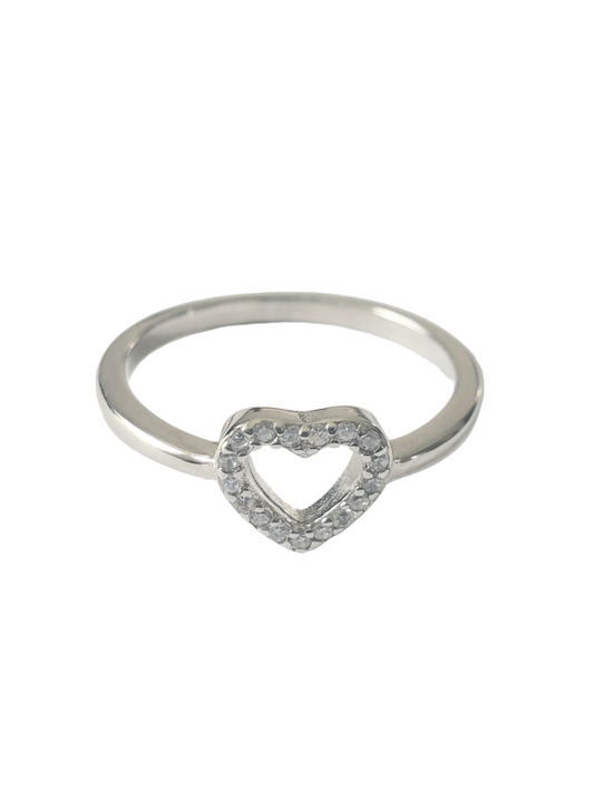 Anillo de corazón-plata ley 925- acabado en rodio #7.5