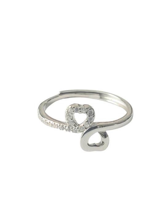 Anillo de corazones- plata ley 925 acabado en rodio-#8