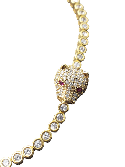 Pulsera cabeza de jaguar- Plata ley 925 terminado en Oro 24K