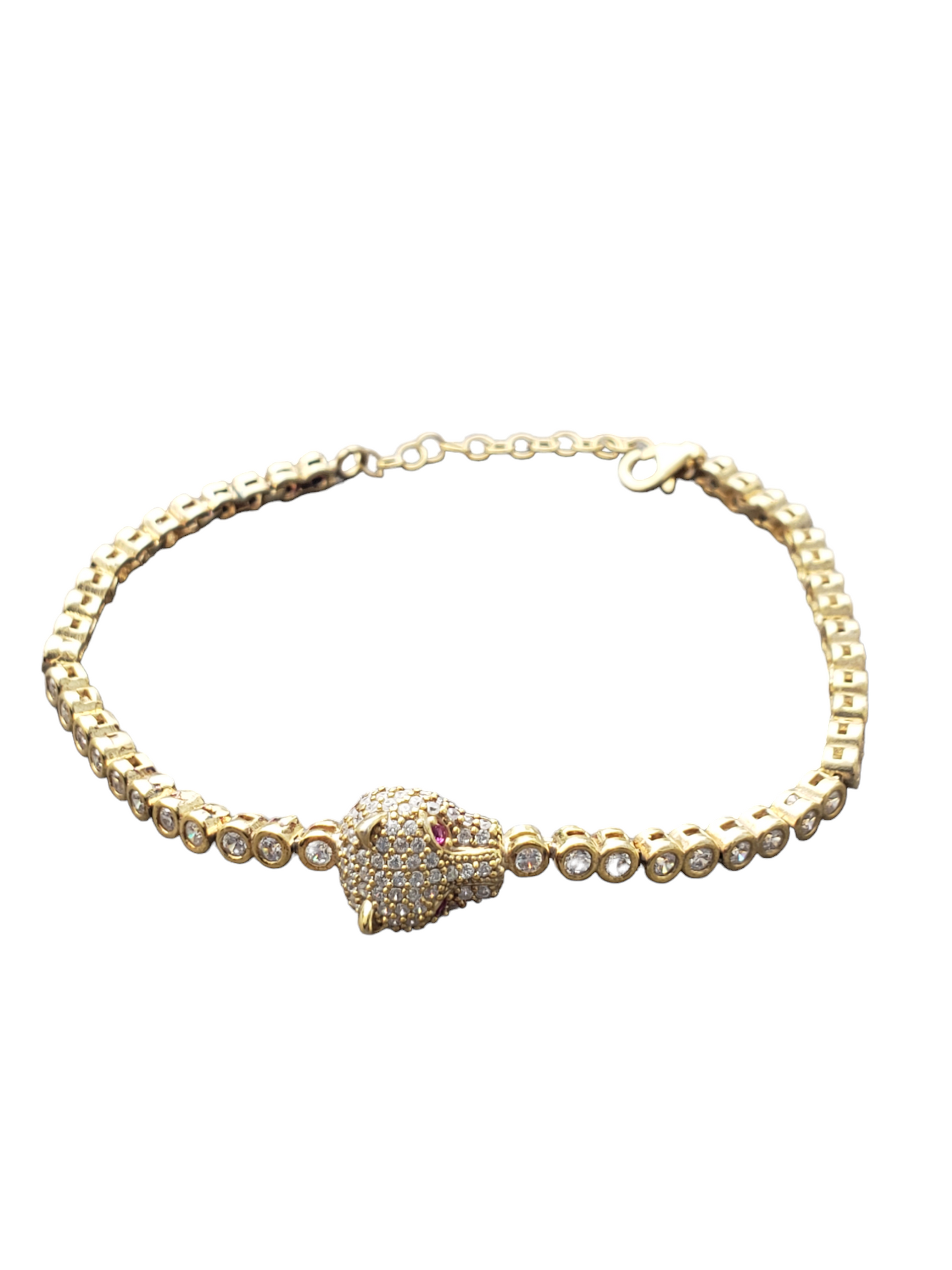 Pulsera cabeza de jaguar- Plata ley 925 terminado en Oro 24K