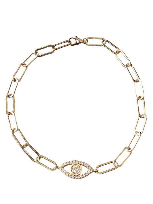 Pulsera de ojo de turco. Plata ley 925, con baño de oro 24k.
