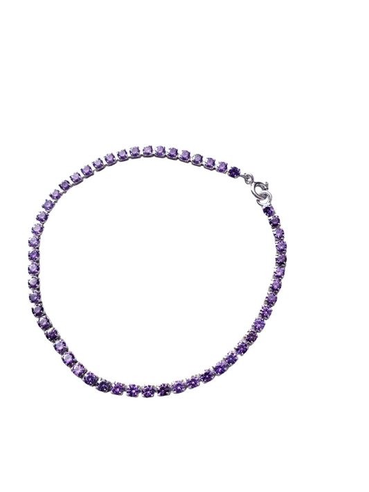 Pulsera de zirconias color amatista. Plata ley 925, acabado en rodio